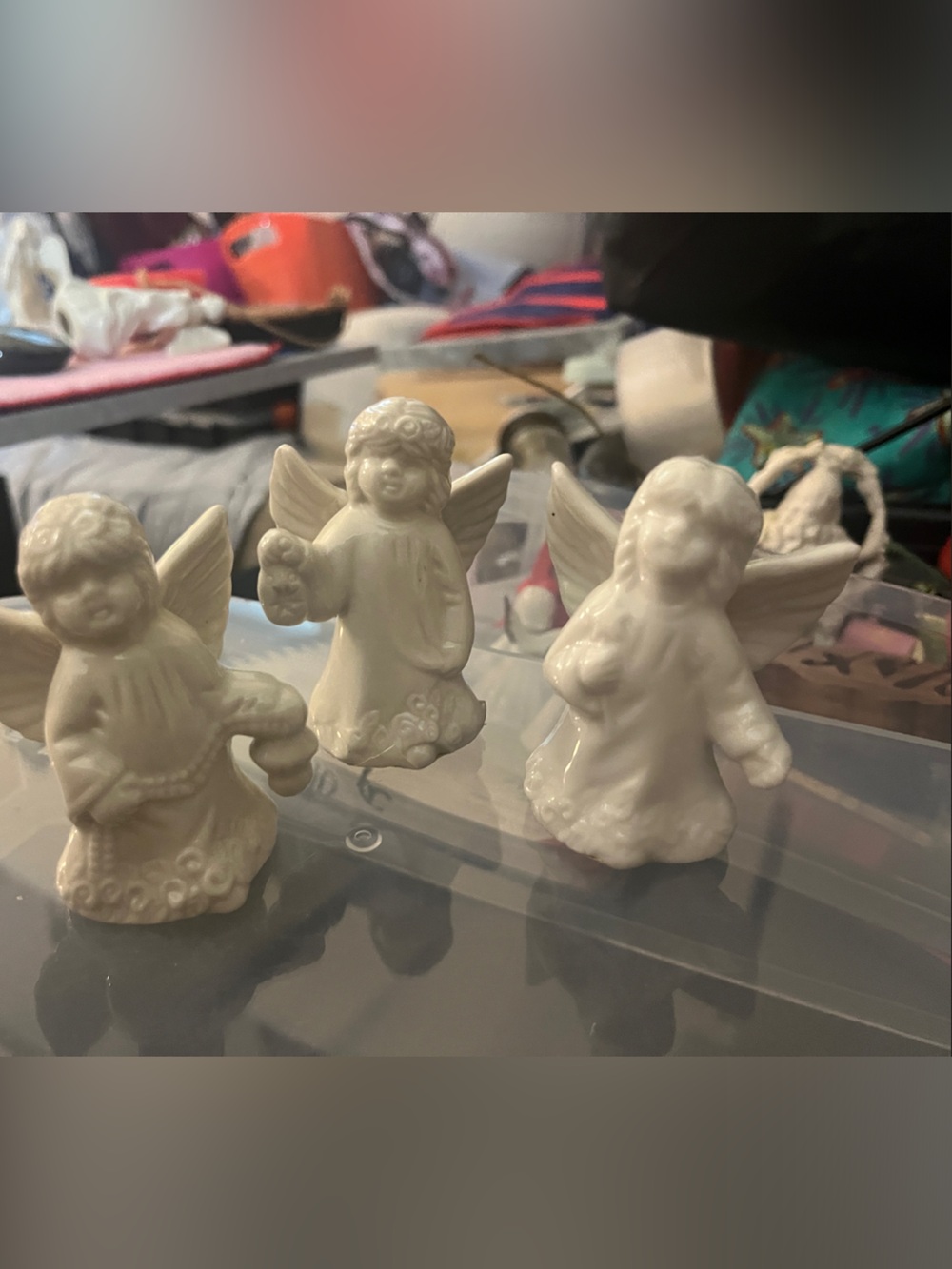 Set of 3 Ceramic Angel Figurines - Cream